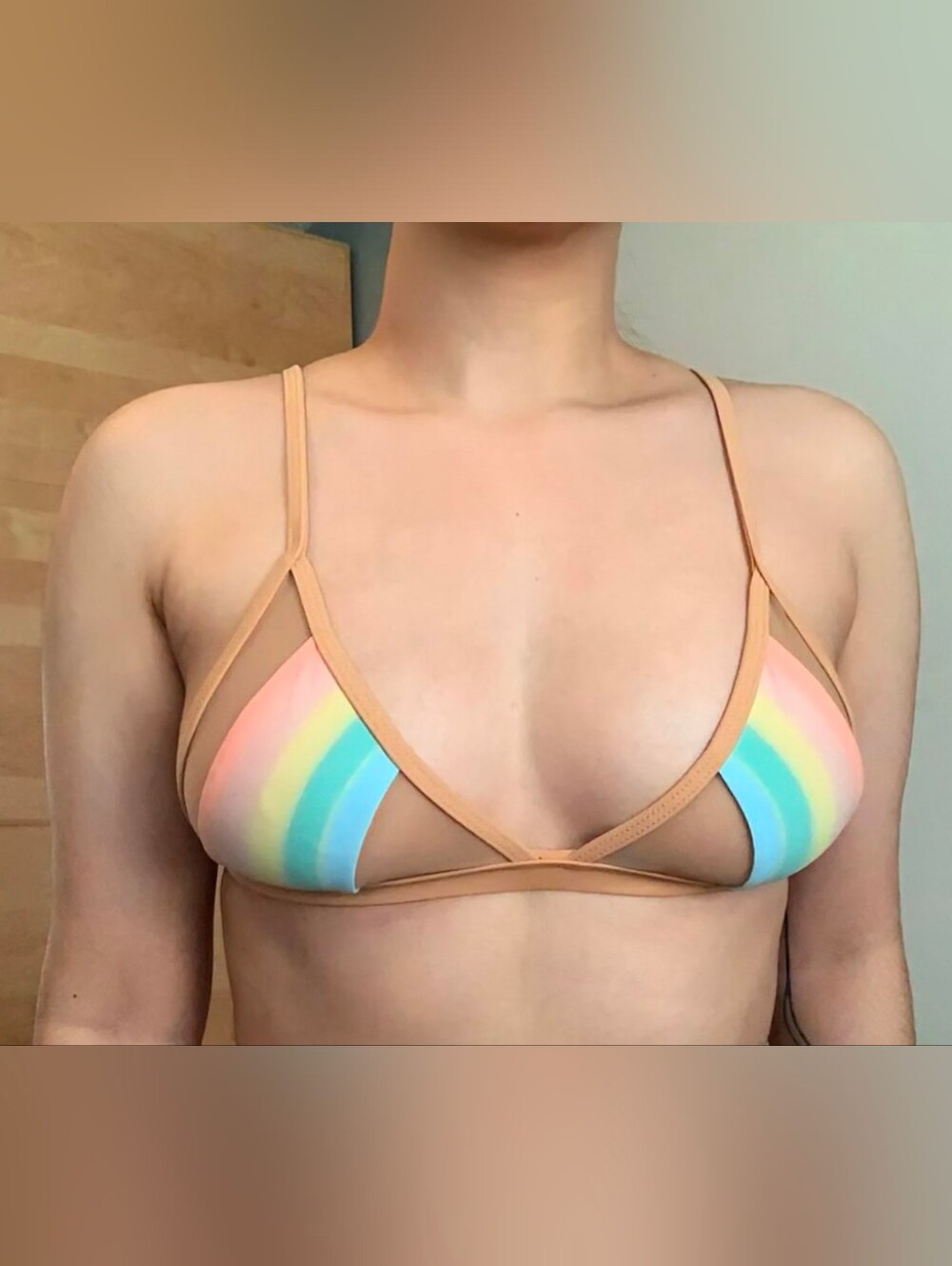 Pacific + Driftwood Nude Mesh Cut Out Bikini Top